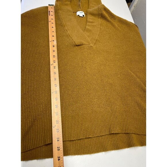 Aerie Oversized Waffle Knit Pullover Sweater V-Neck Hood Womens Small Gold Brown - Picture 4 of 7